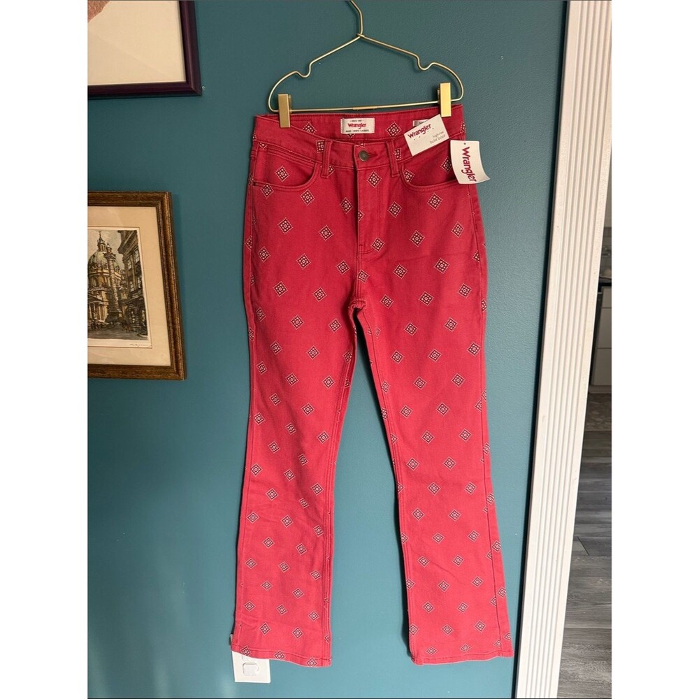 Wrangler Women's Red Diamond-Print Straight Jeans